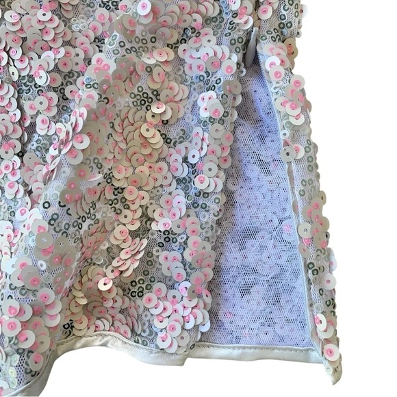 Milly Sequined Sleeveless Keyhole Formal Top Pink Silver Size 8 - Picture 4 of 7